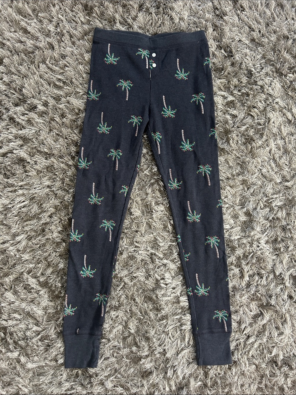 Old Navy Waffle PJ Pants with Christmas Palm Tree Print - Dark Gray - Size Small
